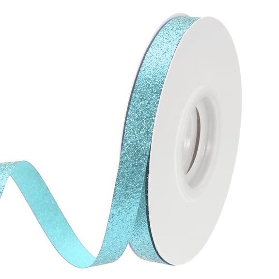 Uxcell Sky Blue Metallic Glitter Ribbon Roll, 3/8 Inch x 25 Yards Sparkly Ribbon Single Sided Cut Edge Design Gift Wrapping Fabric Rolls for DIY Crafts Wedding Party Home Decor