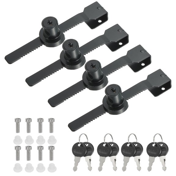 Uxcell Sliding Glass Cabinet Lock, 4Pcs Keyed Alike Showcase Lock Chrome Finish Ratchet Lock No Drill Glass Door Lock, Black