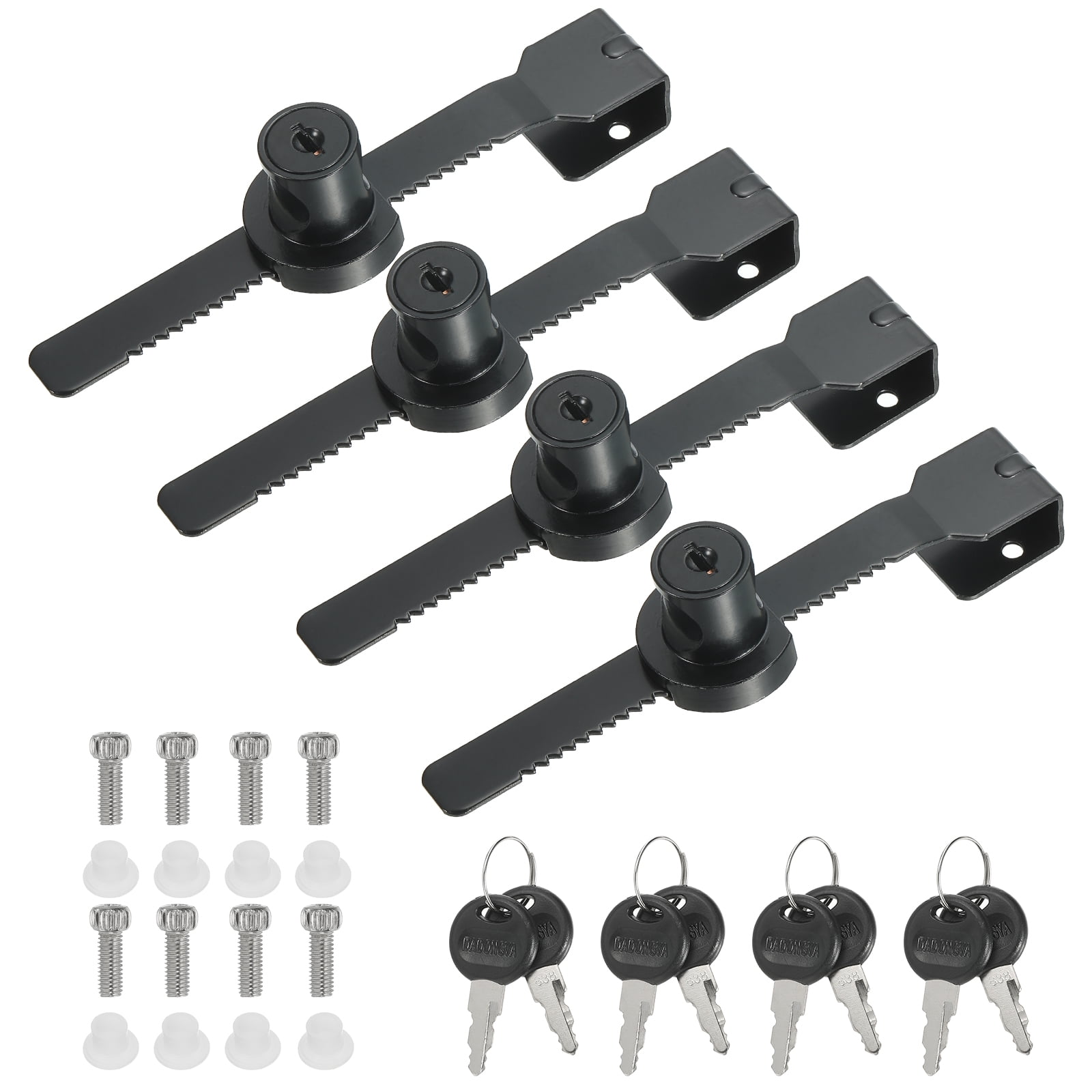 Uxcell Sliding Glass Cabinet Lock, 4Pcs Keyed Different Zinc Alloy Single Swing Showcase Lock No Drill Glass Door Lock, Black