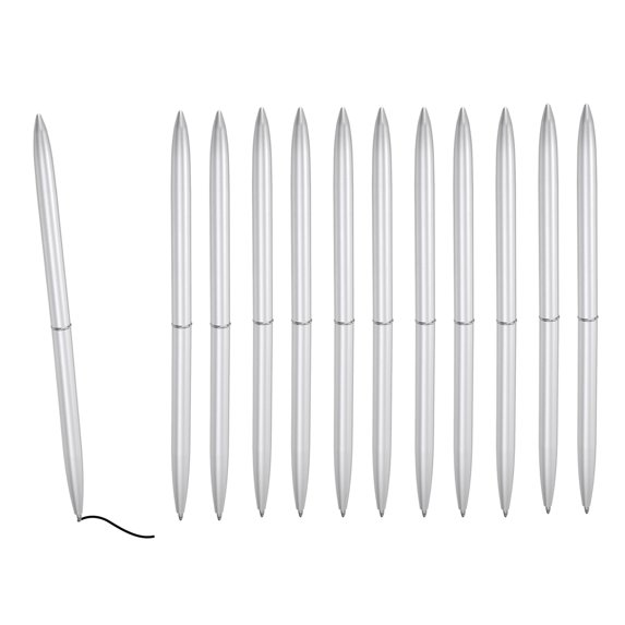 Uxcell Slim Metal Ballpoint Pen, 12Pcs Black Ink 1mm Medium Point Pen Metallic Retractable Lightweight Smooth Writing Pens for Business Office Wedding Guest Book, Silver Tone