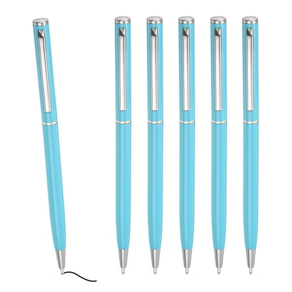Uxcell Slim Metallic Ballpoint Pen, Black Ink 1mm Medium Point Pen Retractable Lightweight Smooth Writing Pens with Metal Clips for Business Office Wedding Guest Book Sky Blue