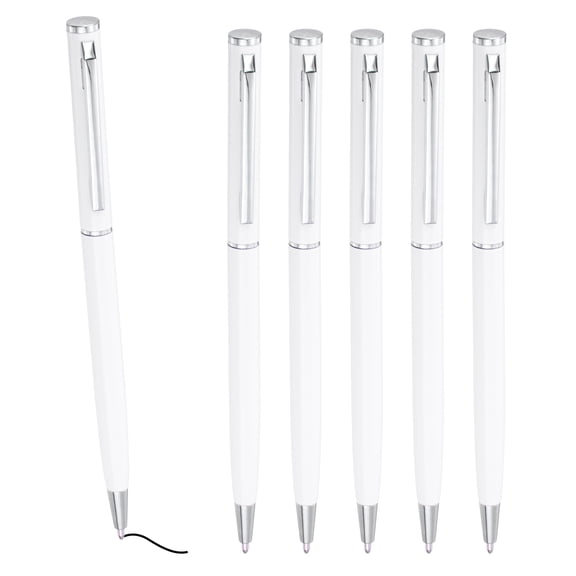 Uxcell Slim Metallic Ballpoint Pen, Black Ink 1mm Medium Point Pen Retractable Lightweight Smooth Writing Pens with Metal Clips for Business Office Wedding Guest Book White