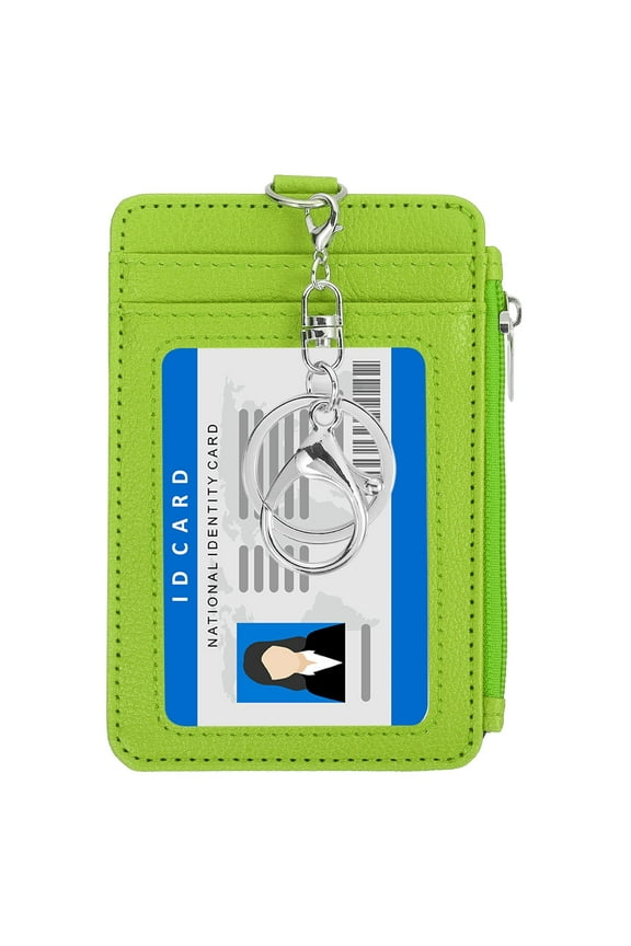 Slim PU Leather Card Holder Wallet with Keychain, Green