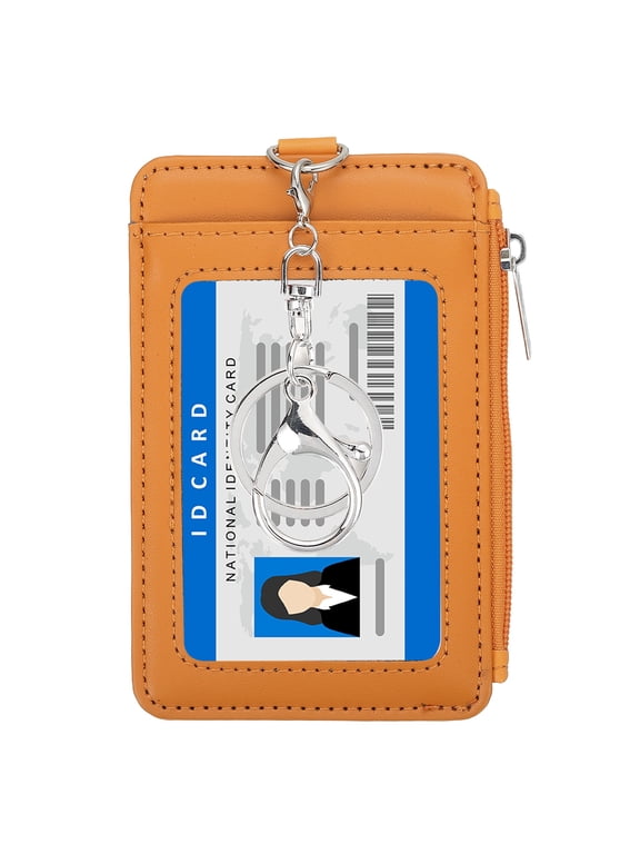 Slim PU Leather Card Holder Wallet with Keychain, Orange
