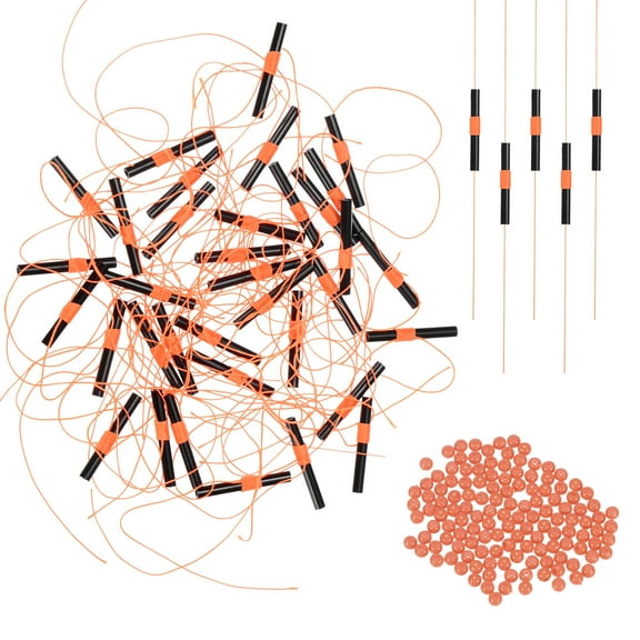 Uxcell Slip Bobber Stops for Fishing [100PCS] - Float Bobber Stopper Knots Nylon String with Beads - Orange