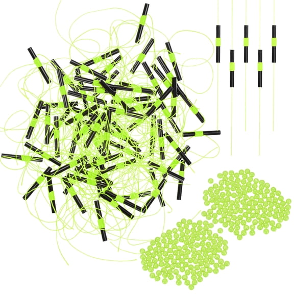Uxcell Slip Bobber Stops for Fishing [200PCS] - Float Bobber Stopper Knots Nylon String with Beads - Green