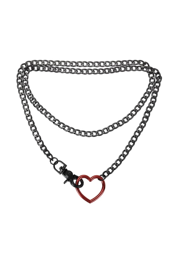 Slip Chain Chunky Necklace for Women, Punk Gothic O-Ring Layered Long Cuban Adjustable Y-Necklace with Heart Loop Chokers for Jewelry Gift, Black/Red