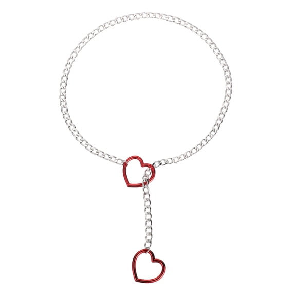Uxcell Slip Chain Necklace, 23.6 Inches Cuban Adjustable Y Necklace with Heart O Ring Stainless Steel Chain Chokers for Women  Punk Gothic Jewelry, Steel/Red