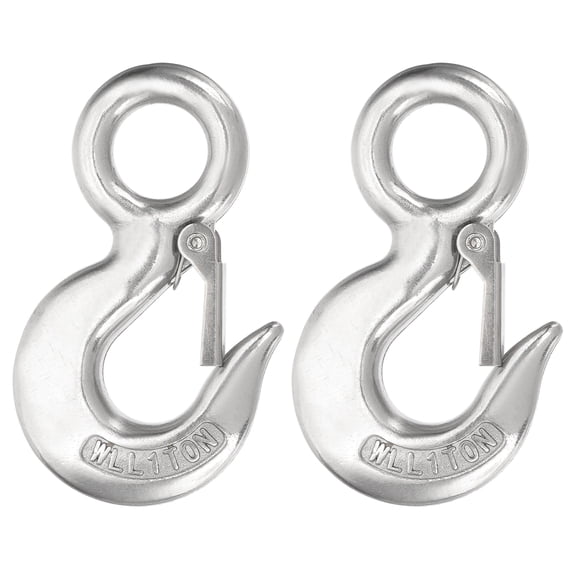 Uxcell Slip Hooks, 2 Pack 304 Stainless Steel Chain Grab Hooks, 2204 lbs Capacity Eye Lifting Hook Round Fast Eye Safety Snap Hook for Truck Trailer Fishing Boat Crane