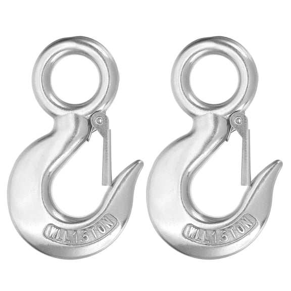 Uxcell Slip Hooks, 2 Pack 304 Stainless Steel Chain Grab Hooks, 3307 lbs Capacity Eye Lifting Hook Round Fast Eye Safety Snap Hook for Truck Trailer Fishing Boat Crane