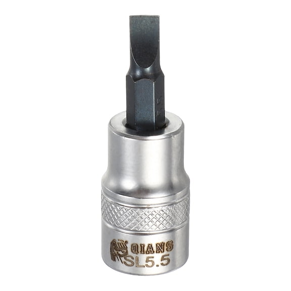 Uxcell Slotted Bit Socket 3/8" Drive SL5.5 S2 Steel Flat Head Screwdriver Drill Bits CR-V Steel Socket Adapter for Home Auto Axle Hex Nuts Bolts Repair