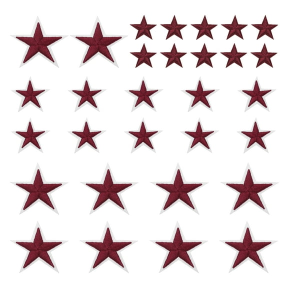 Uxcell Star Iron on Patches Embroidered Sew Patches 2.9/4.1/5.7x2.9/3.9/5.3cm Appliques Garment Embellishments for Clothing Repair Backpack Decoration Dark Red Pack of 30