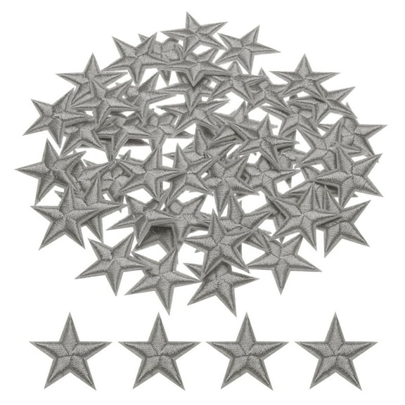 Uxcell Small 5Star Iron on Patches Embroidered Sew Patch Appliques Dark Grey 50Pcs