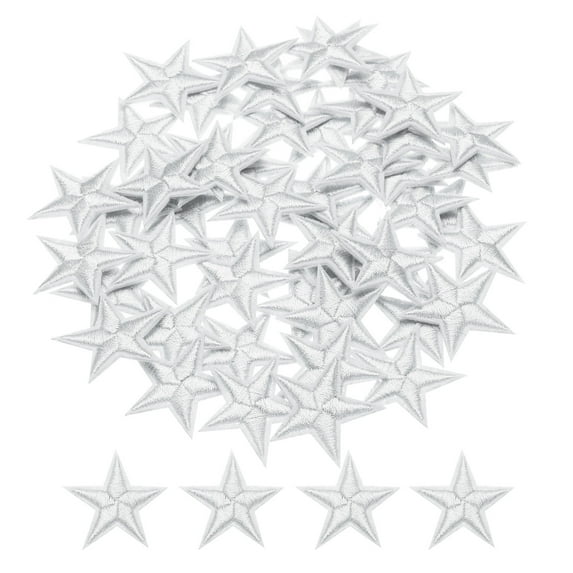 Uxcell Small 5Star Iron on Patches Embroidered Sew Patch Appliques White 50Pcs