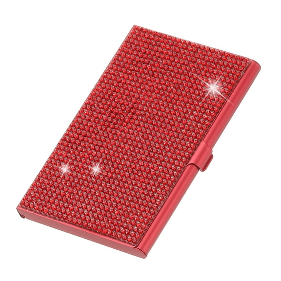 Uxcell Small Business Card Holder, Alloy Name Card Holder Bling Pocket Organizer Display, Red
