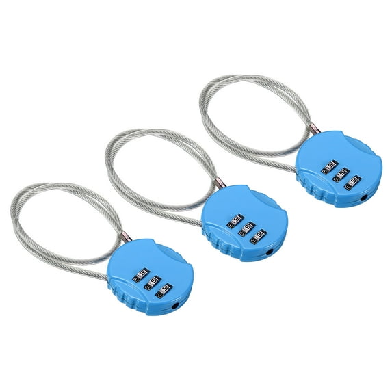 Uxcell Small Combination Lock 11.8 Inch, 3 Pack 3 Digit Padlock for Locker, Light Blue