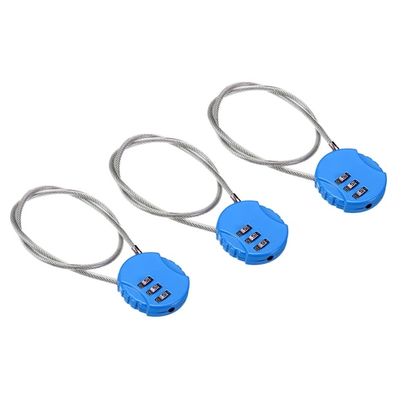 Uxcell Small Combination Lock 14.9 Inch, 3 Pack 3 Digit Padlock for Locker, Bright Blue