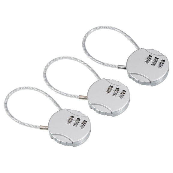 Uxcell Small Combination Lock 3 Digit Luggage Padlock with 4.7Wire for Backpack Gym Locker, Silver 3 Pack