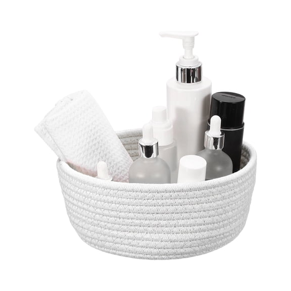 Uxcell Small Cotton Rope Woven Storage Basket, 9.1x3.6" Tiny Round Organization Storage Bins Cute Nursery Containers Bin for Shelves Closet Home Office Organizing, White