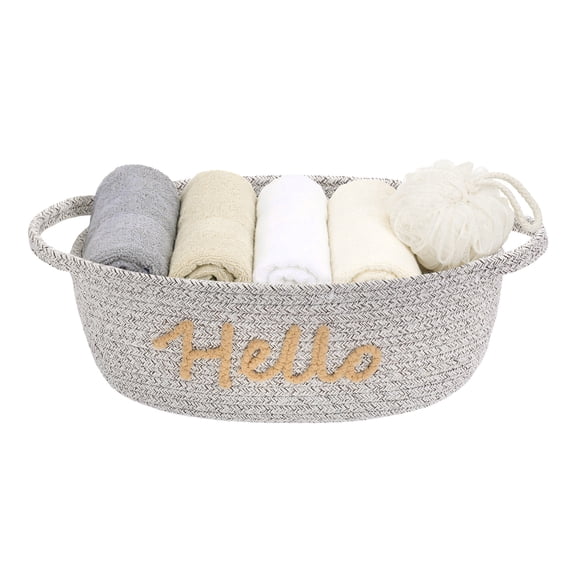 Uxcell Small Cotton Rope Woven Storage Basket, Cute Oval Decorative Organization Storage Bins with Double Ear Handles Empty Gift Basket or Nursery Living Room Shelf, Coffee, Brown Letters