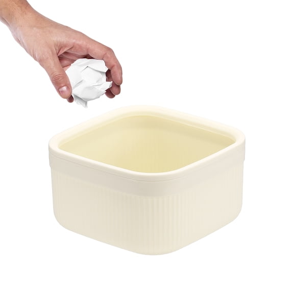 Uxcell Small Desktop Trash Can with Open Top, 3.5 Inch Compact Mini PP Wastebasket Garbage Can Trash Bin for Bathroom Office Coffee Bar Bedroom Countertop Wastebasket, Cream