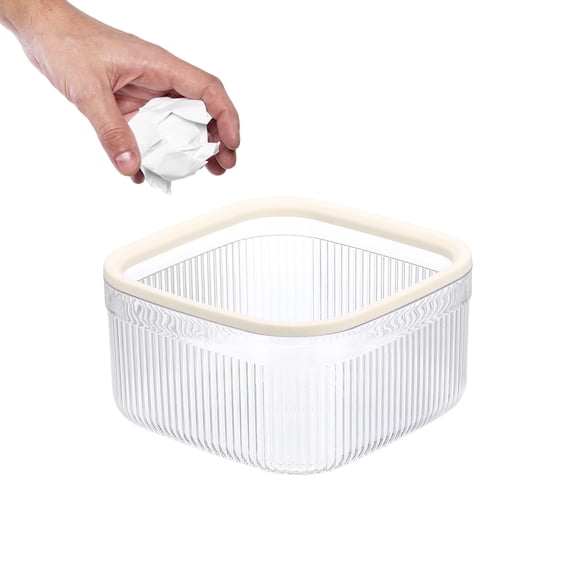 Uxcell Small Desktop Trash Can with Open Top, 3.5 Inch Compact Mini pp+pet Wastebasket Garbage Can Trash Bin for Bathroom Office Coffee Bar Bedroom Countertop Wastebasket, Transparent