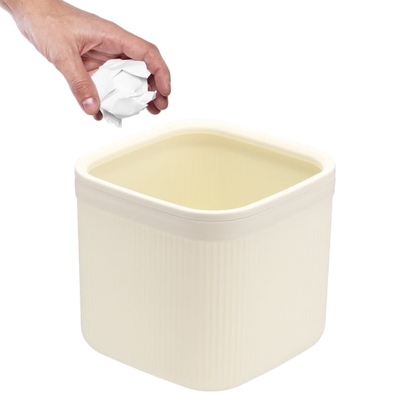 Uxcell Small Desktop Trash Can with Open Top, 5.8 Inch Compact Mini PP Wastebasket Garbage Can Trash Bin for Bathroom Office Coffee Bar Bedroom Countertop Wastebasket, Cream