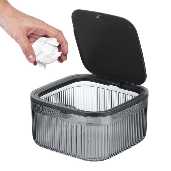 Uxcell Small Desktop Trash Can with Pull-Out, 3.5 Inch Compact Mini pp+pet Wastebasket Garbage Can Trash Bin for Bathroom Office Coffee Bar Bedroom Countertop Wastebasket, Gray