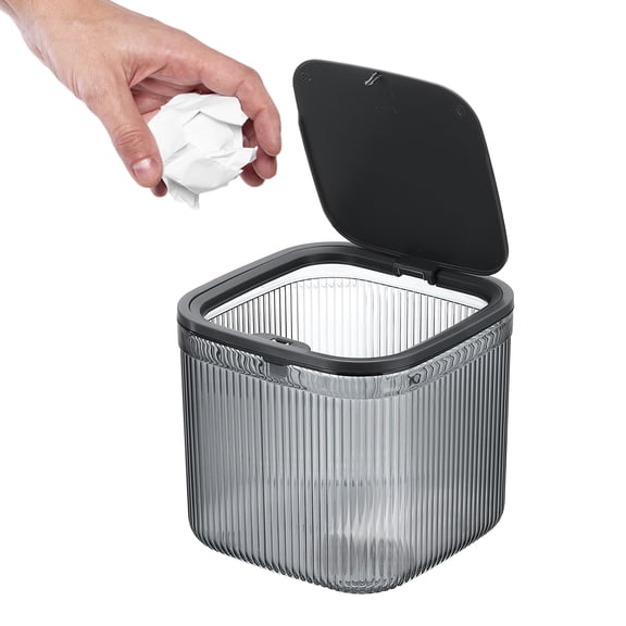 Uxcell Small Desktop Trash Can with Pull-Out, 5.8 Inch Compact Mini pp+pet Wastebasket Garbage Can Trash Bin for Bathroom Office Coffee Bar Bedroom Countertop Wastebasket, Gray