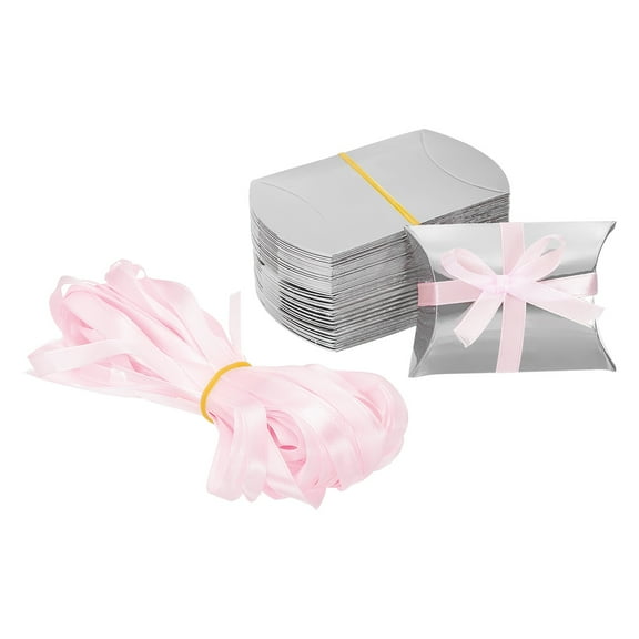 Uxcell Small Gift Boxes, 50 Pcs 3.5x2.5x1 Inch Pillow Boxes for Gifts and Treats, Silver