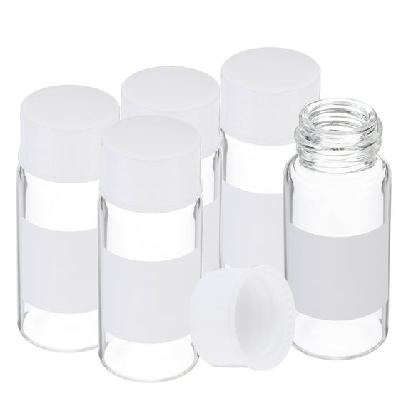 Uxcell Small Glass Sample Bottles with Lids 5 Pcs 10ml Clear Glass Vials with White Screw Caps Mini