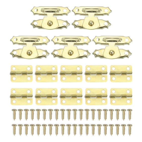 Uxcell Small Hinges for Wooden Box,Vintage Engraved Latch Hook Hasp with Screws for Jewelry Box Golden