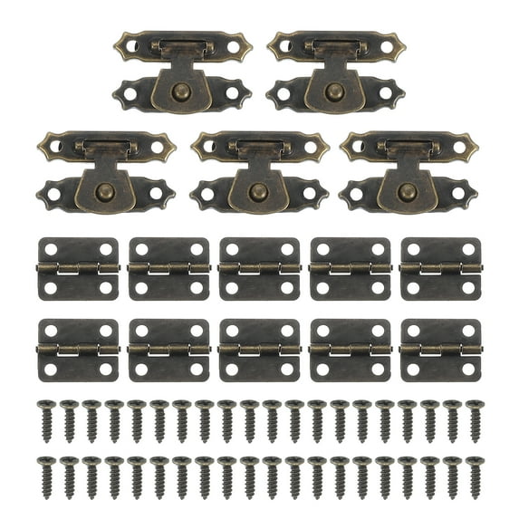 Uxcell Small Hinges for Wooden Box,Vintage Engraved Latch Hook Hasp with Screws for Jewelry Box Bronze