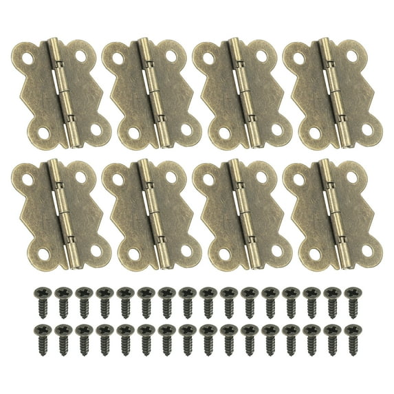 Uxcell Small Jewelry Box Hinges 1-1/4 inch, 8 Pack 180-degree Butterfly Hinges Jewelry Box with 32 Screws, Brown