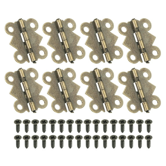 Uxcell Small Jewelry Box Hinges 3/4 inch, 8 Pack 90-degree Butterfly Hinges Jewelry Box with 32 Screws, Brown