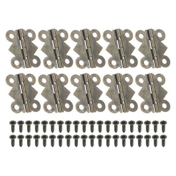 Uxcell Small Jewelry Box Hinges 7/8 inch, 10 Pack 180-degree Butterfly Hinges Jewelry Box with 40 Screws, Brown