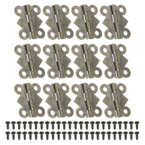 Uxcell Small Jewelry Box Hinges 7/8 inch, 12 Pack 180-degree Butterfly Hinges Jewelry Box with 48 Screws, Brown