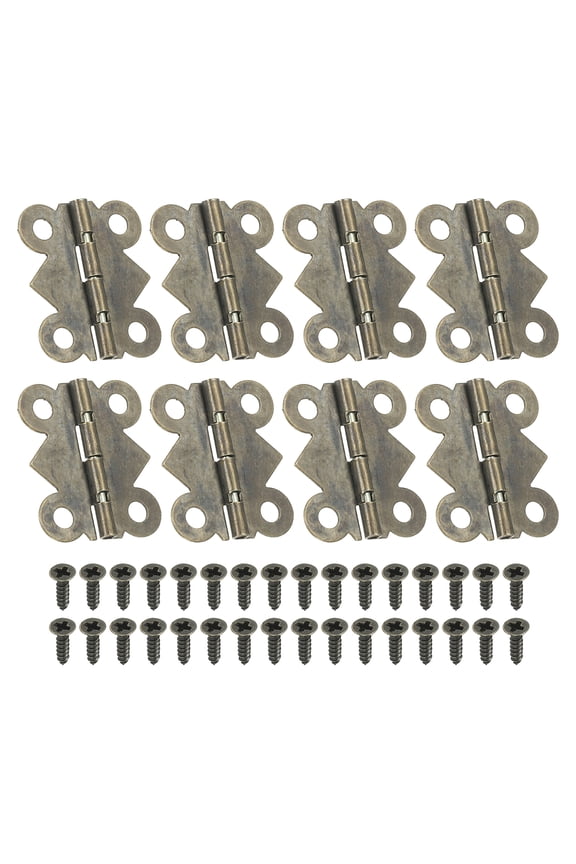 Small Jewelry Box Hinges 7/8 inch, 8 Pack 180-degree Butterfly Hinges Jewelry Box with 32 Screws, Brown