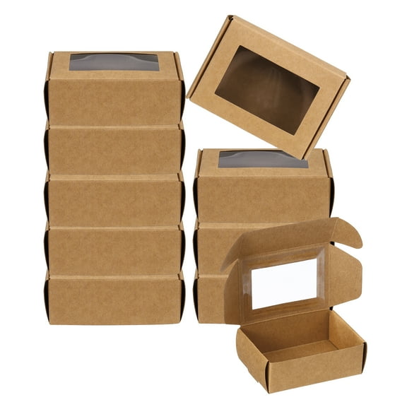 Uxcell Small Kraft Paper Gift Boxes with Window, 50 Pack for Treat Packaging, 3.3 x 2.4 x 1.2"