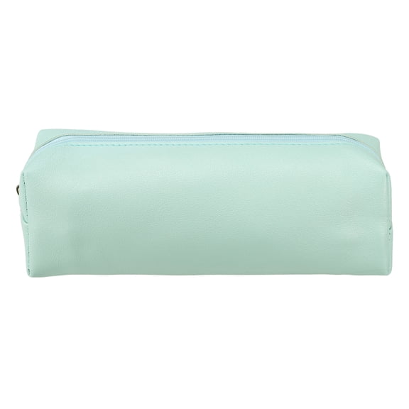 Uxcell Small Leather Pencil Stationery Make Up Bag with Zipper, Light Blue, 1Pcs