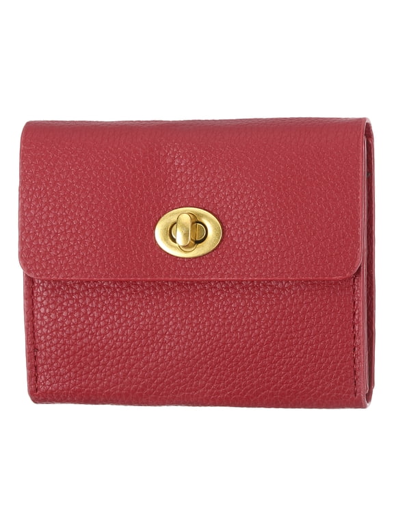 Small Leather Wallets for Women with Metal Buckle, Stylish Card Holder Wallet Card Case Coin Purse for Cash Business Men and Women, Red