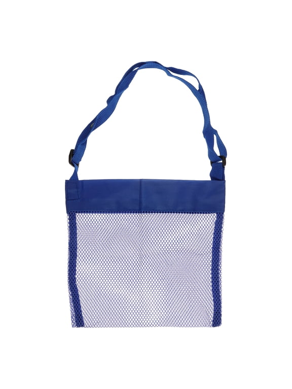Small Mesh Beach Bag Sea Shell Tote Bags with Carrying Straps, Blue