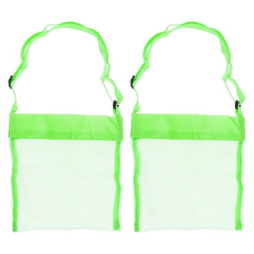 Uxcell Small Mesh Beach Bag Sea Shell Tote Bags with Carrying Straps, Green 2 Pack