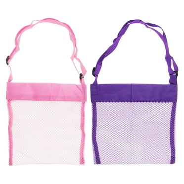 Uxcell Small Mesh Beach Bag Sea Shell Tote Bags with Carrying Straps, Pink Purple