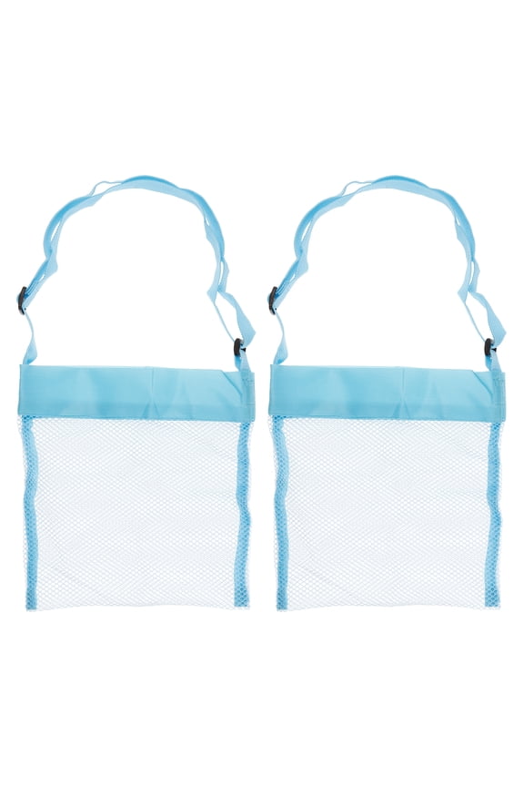 Small Mesh Beach Bag Sea Shell Tote Bags with Carrying Straps, Sky Blue 2 Pack