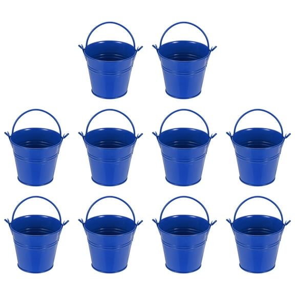 Uxcell Small Metal Buckets, Mini Buckets with Handle Galvanized Colored Tin Pail Containers Basket Party Supplies - Fit for ( Halloween - Classroom Crafts) 2.7" & 10Pcs & Dark Blue