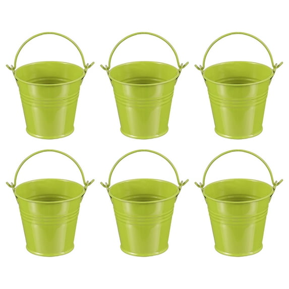 Small Metal Buckets with Handle Mini Galvanized Bucket Colorful Easter Buckets Green 2.7"x2.4" 6 Pcs