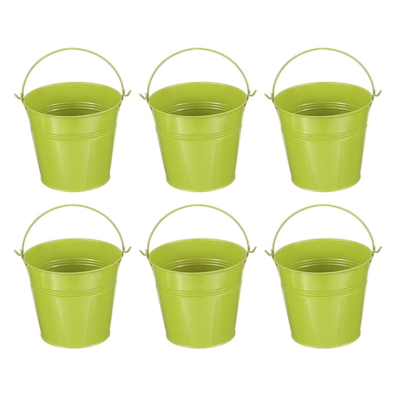 Uxcell Small Metal Buckets with Handle Mini Galvanized Bucket Colorful Easter Buckets Green 5"x4.7"