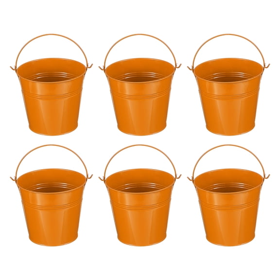 Small Metal Buckets with Handle Mini Galvanized Bucket Colorful Easter Buckets Orange 5"x4.7" 6 Pcs