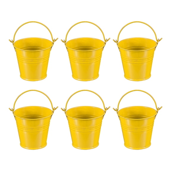 Small Metal Buckets with Handle Mini Galvanized Bucket Colorful Easter Buckets Yellow 2.7"x2.3" 6 Pcs